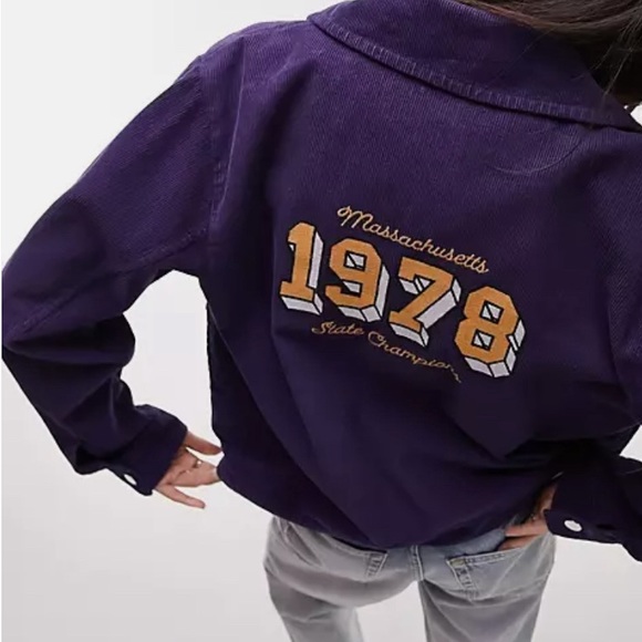 Topshop Corduroy Navy Zip Jacket - Picture 4 of 4